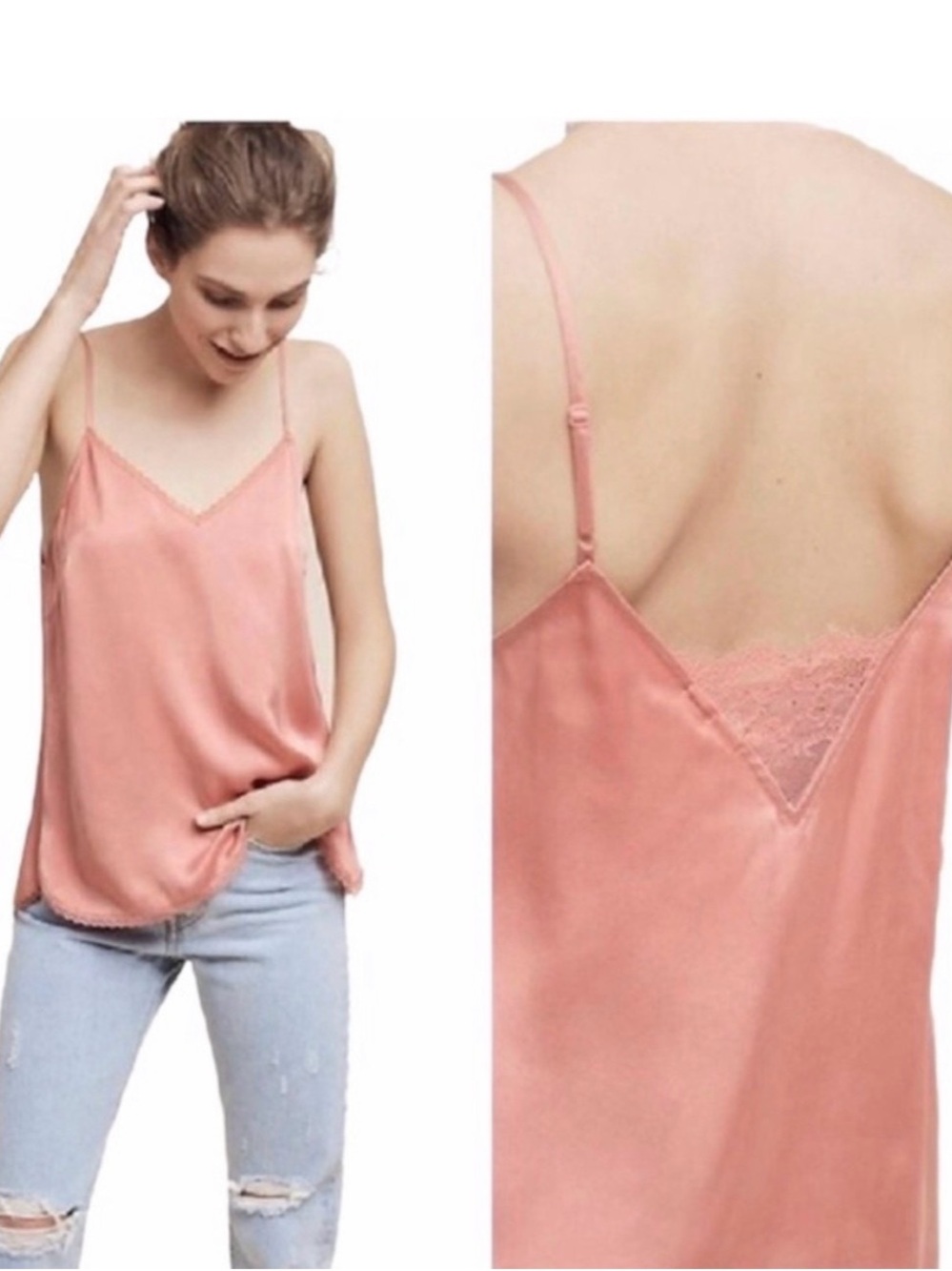 silk cami lace Anthropologie Eloise NWT XS Mauve Camisole Tank Pink Strappy